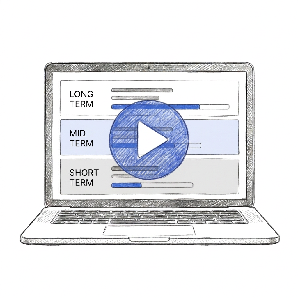Drawing of a laptop playing a One Page demo video