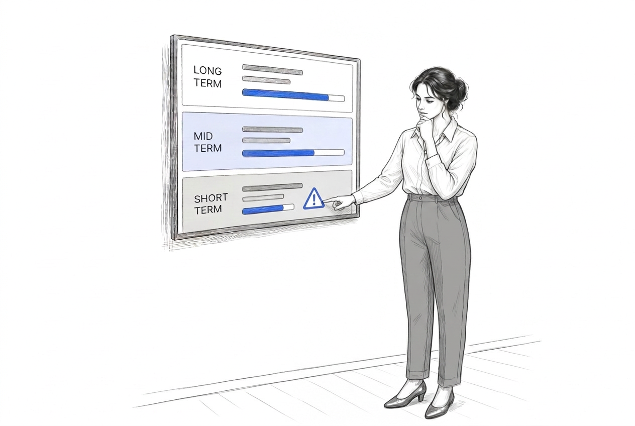 A leader points to one goal on the page that needs support